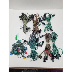 7 Vintage Christmas Light Strings C7 Green Wire Corn Mixed Lot No Bulbs Tested